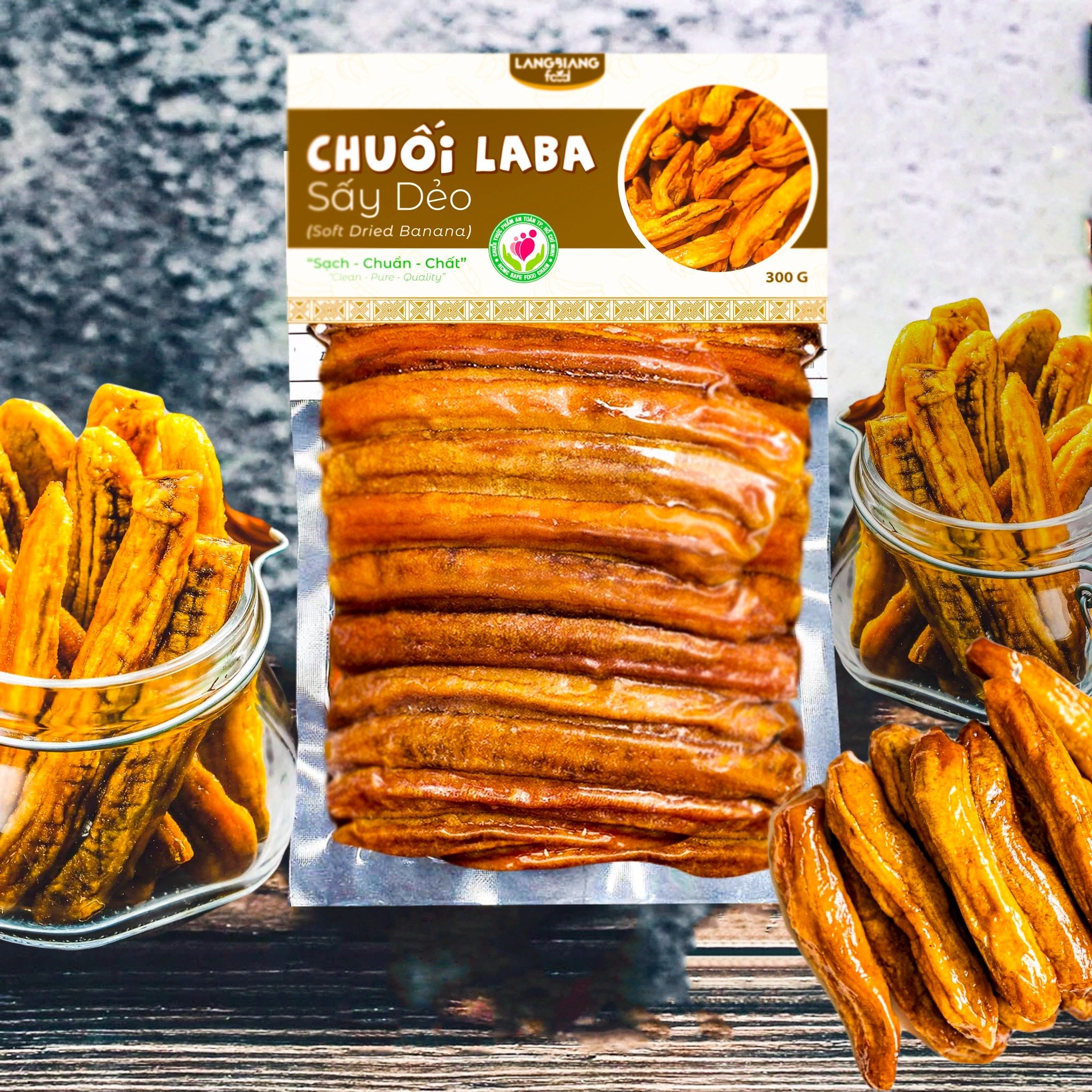 Chuối laba sấy dẻo LangBiang Food, túi 300g