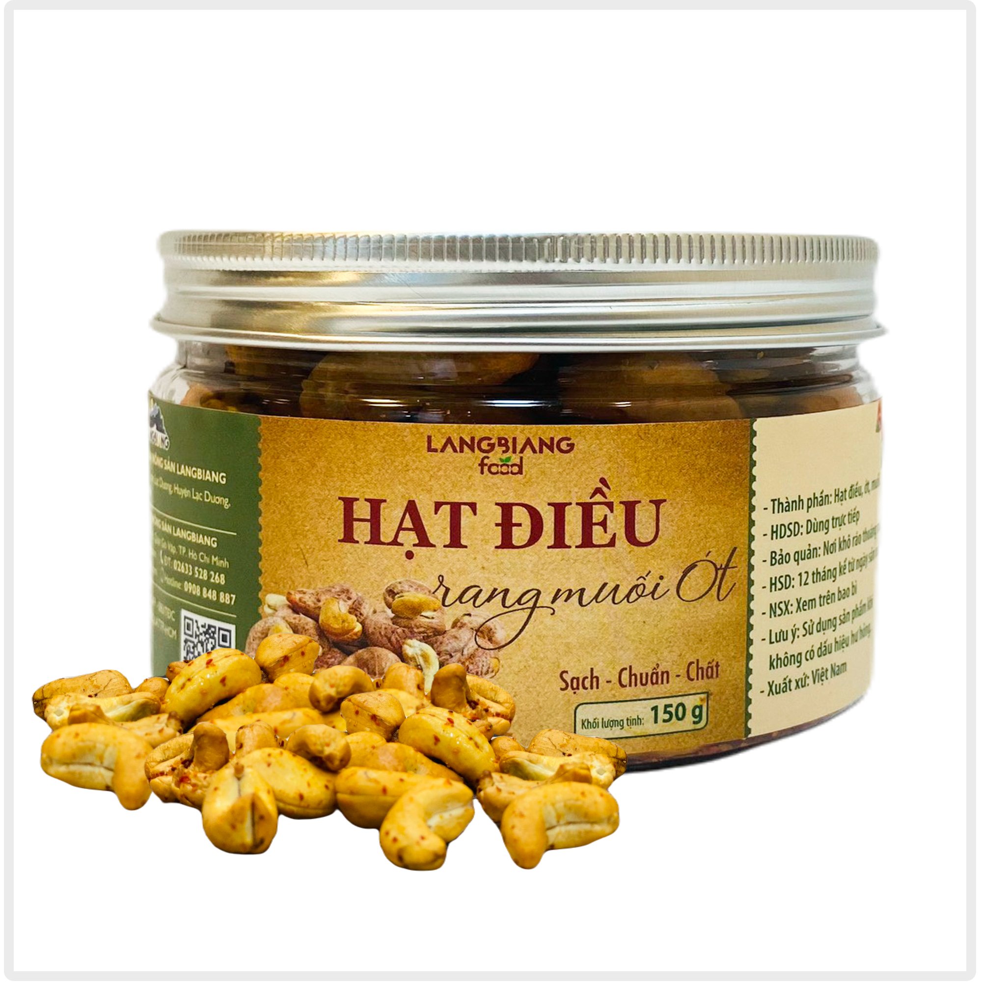 Hạt điều rang muối ớt Langbiang food hộp 150g